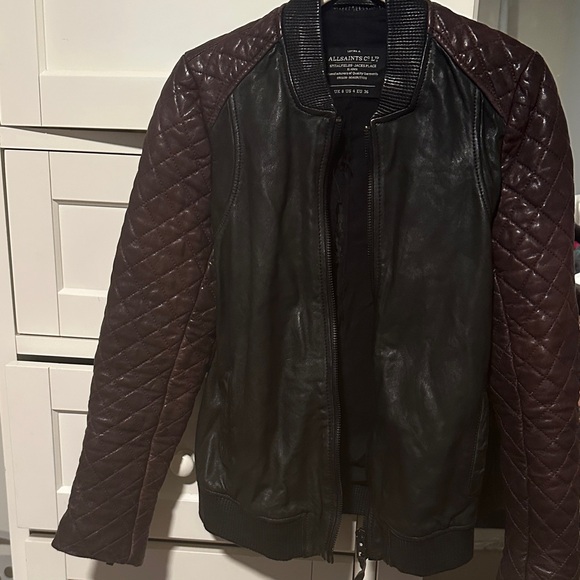 All Saints Jackets & Blazers - All Saints Black and Burgundy Leather Jacket